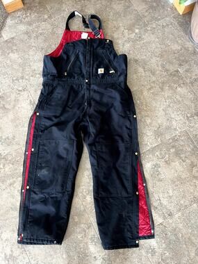 Carhartt Insulated Lined Firm Duck Black Overalls, Men's size 44 x 30